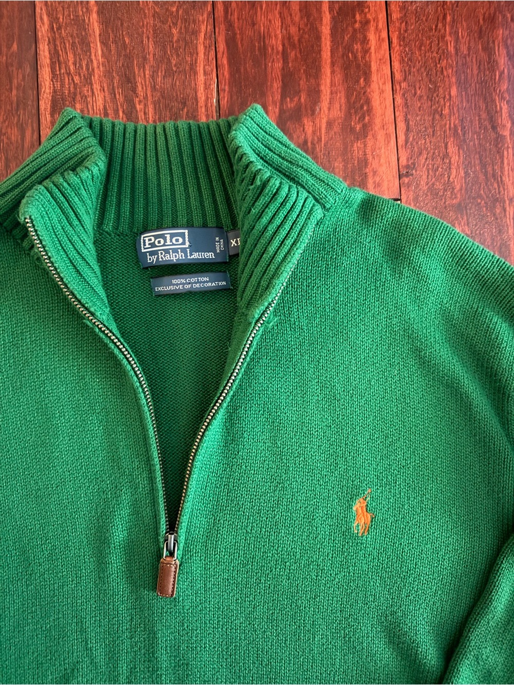 Polo by Ralph Lauren Kelly Green Quarter-Zip Sweater with Gold Pony - Picture 3 of 5